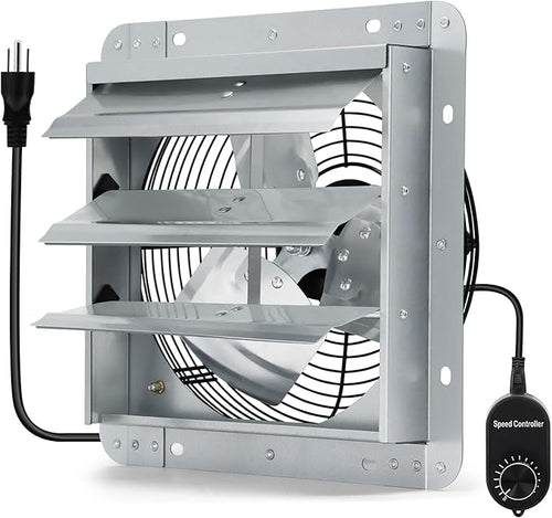 12 Inch Shutter Exhaust Fan with Speed Controller and Power Cord, Wall Mount Attic Fan for Greenhouses, Sheds, Garages, Chicken Coops, Barns Ventilation, 970 CFM by Hipoilk
