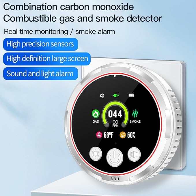 5-in-1 Ring Plug in Natural Gas & Smoke & Carbon Monoxide Detectors Combination Built-in 1000mAh Backup Battery 85dB Smoke CO Temp Humidity Senor for Home Hotel Travel (White, 2 Pack) - Image 2