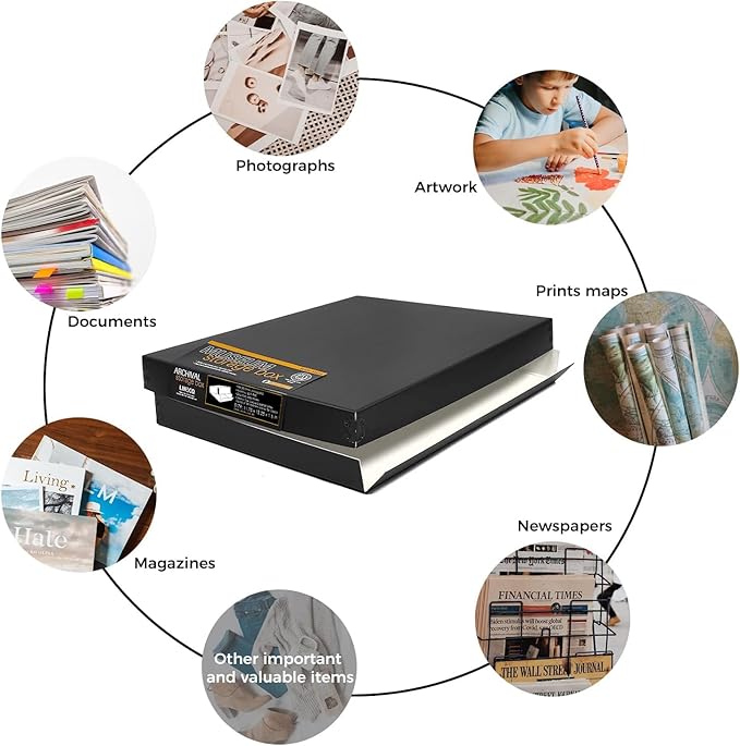 Lineco Museum Archival Storage Box, 11.75x15.25x1.5 in. Drop Front Design. Acid-Free with Metal Edge. Organize Photos, Pictures, Prints, Documents, Crafts, DIY. Black, 1 Pack - Image 6