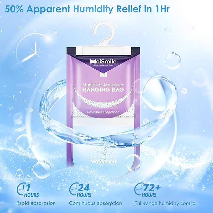 Moisture Absorbers 30 Pack Lavender Fragrance, Hanging Closet Dehumidifier Bags, Humidity Absorber, Compact Eliminates Odors Humidity Packs for Car, Bathroom, Bedroom, Basement, 9.8OZ - Image 3