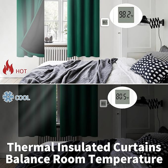 BGment Thermal Insulated 100% Blackout Curtains for Bedroom with Black Liner, Double Layer Full Room Darkening Noise Reducing Grommet Curtain (52 x 63 Inch, Emerald, 2 Panels) - Image 4