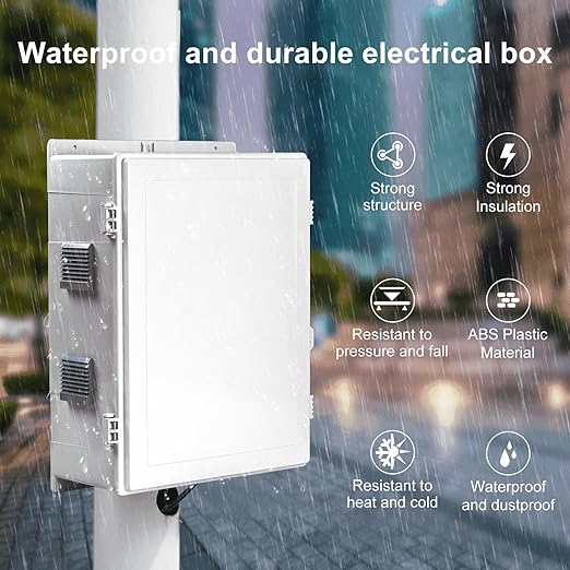 Outdoor Electrical Junction Box, ABS Water Resistant Enclosure with Internal Mounting Panel & Hinged Cover, 16.1" H* 12.2" L* 5.9" W - Image 2