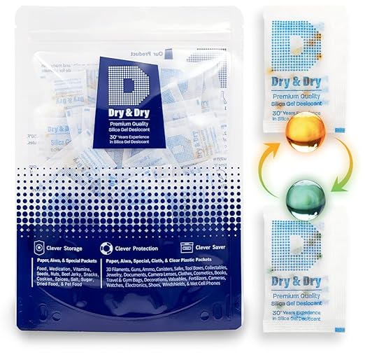 Dry & Dry 2 Gram [100 Packets] Orange Indicating Silica Gel Packets Desiccants - Food Safe Silica Packs, Silica Gel, Silica Packets, Desiccant Packs for Food Storage by DryDry