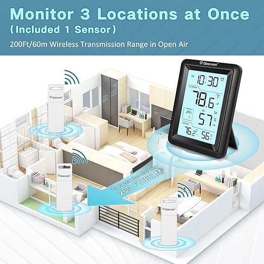 Geevon Wireless Indoor Outdoor Thermometer & Hygrometer with Remote Sensor – Digital Temperature & Humidity Monitor, Alarm, Snooze, 10s Backlight - Image 4