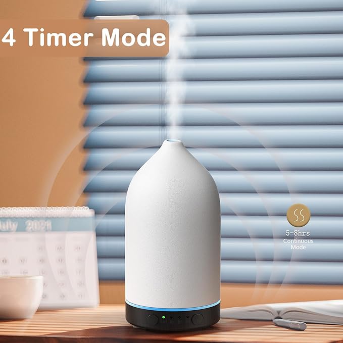 Diffuserlove Ceramic Diffuser 160ML Essential Oil Diffusers Aromatherapy Essential Oil Diffuser for Room Air Diffuser for Home Bedroom Stone Diffuser Black Wood Pattern Base (Size:6.8" H x 3.6" W) - Image 5