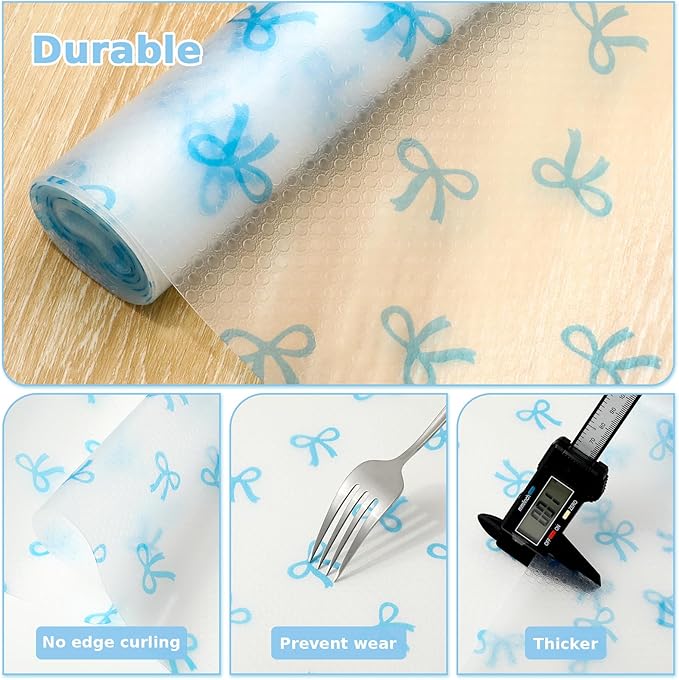 Blue Bow Refrigerator Liner Waterproof Fridge Shelf Mat Non-Adhesive Cabinet Drawer Liner for Home Kitchen Table Decoration, 11.8 x 118 Inch - Image 7