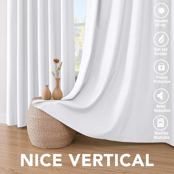 H.VERSAILTEX Primitive Linen Curtains 100% Blackout Curtain Drapes Burlap Curtains with White Thermal Insulated Liner, Grommet Top Curtain Living Room/Bedroom (2 Panels, 42 x 45 Inch, Pure White) - Image 7