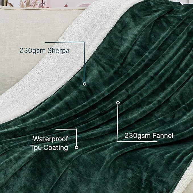 Waterproof King Size Blankets for Bed Spill-Proof, Water Proof & Mess-Free Cozy Flannel Splash Blanket Reversible Mattress or Furniture Protector for Queen, King Beds(Emerald Green) - Image 4