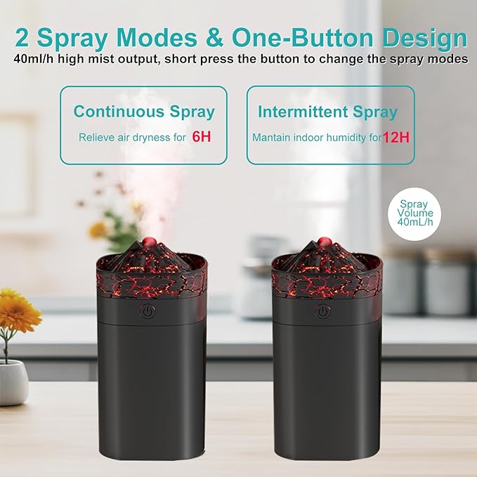 Portable Mini Humidifier, 400ml Small Humidifier with 2 Modes Large Spray, USB Personal Desktop Humidifiers for Home Bedroom Office Travel with 7 Color LED Light, Auto-Off, Bass Work(Black-Crackle) - Image 3