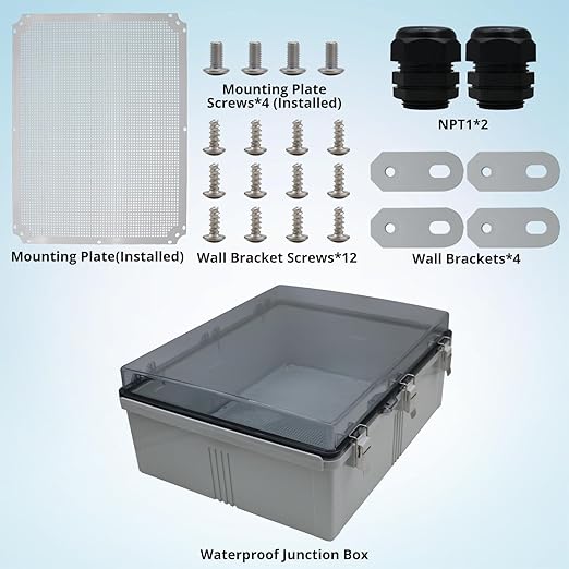 MAKERELE Clear Waterproof Boxes for Outdoors IP67 Large Outdoor Electrical Junction Box with Hinged Cover with Mounting Plate and 1" NPT*2(20"*16.1"*7.9") - Image 3