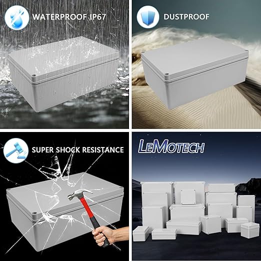 LeMotech Junction Box IP67 Waterproof Dustproof Electrical Box Project Box DIY Enclosure Gray 11.8X 7.8X 4.1inch (300x200x105mm) - Image 8