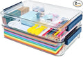 2 Pcs 5.5qt 9 x 13 Plastic Portable Project Case With Snap-Tight Latch Clear Stackable Storage Box With Lids Organizer Container For A4 File Photo Documents Scrapbook Craft Art Supplies by CATOOMUU
