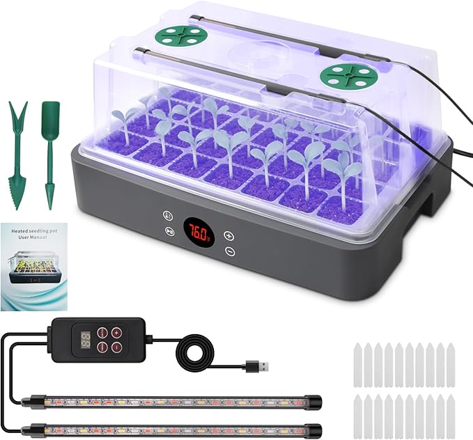 40-Cell Self-Watering Seed Starter Tray with Grow Light, 1-24H Timer, Humidity Dome, Soil pH Meter, Gloves, Seedling Tools, Indoor Kit for Plant Germination, Herbs, Vegetables, Flowers by Terronix