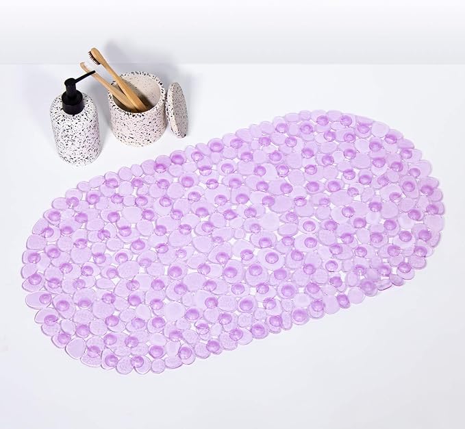 WELTRXE Pebbles Bath Mat Oval Non-Slip Bathtub Mat with Suction Cups, Drain Holes for Bathroom Showers, Tub, Machine Washable, BPA, Latex Free Safe Shower Mats, 27 x 14 Inch, Purple - Image 7