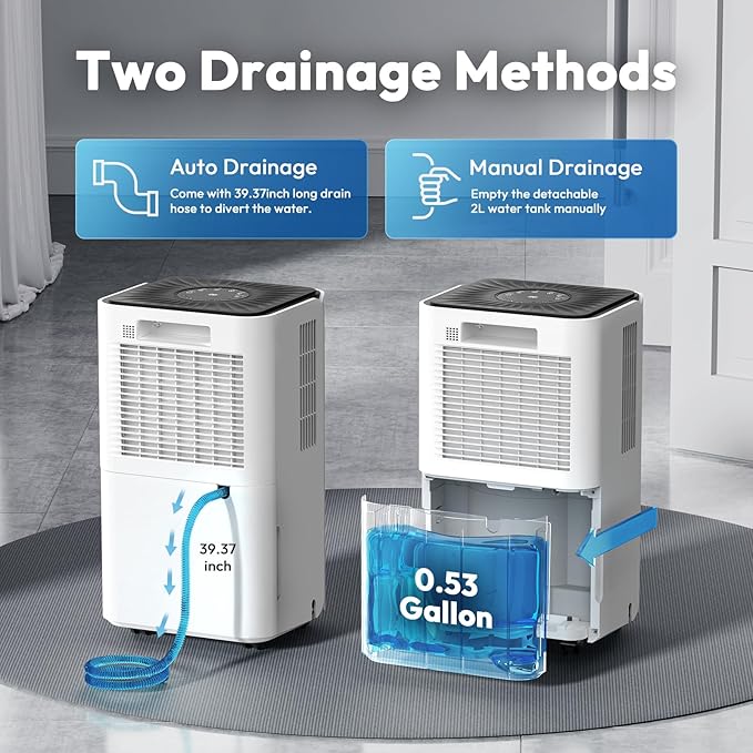 2000 Sq.ft Dehumidifier for Basement, LUKO 30 Pint Dehumidifier with Drain Hose for Continuous Drainage, Intelligent Humidity Control Panel and 24H Timer, 3 Modes, Child Lock, Auto Defrost - Image 4