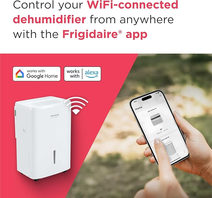 Frigidaire Gallery 2-in-1 50-Pint Portable Dehumidifier with Wi-Fi, Energy Star Certification & Air Quality Monitoring for Medium/Large Rooms & Basements, Custom Humidity Control, Auto Shut Off, White - Image 7