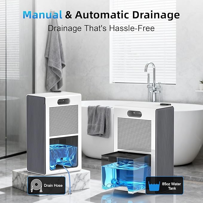 Dehumidifier for Home 1000 Sq. Ft. Smart Dehumidifier with Auto Shut-Off, Sleep Mode, 7 Color Light & Drain Hose, Timer, Dehumidifier for Basement, Bedroom, Bathroom, Living Room(Frost White) - Image 7