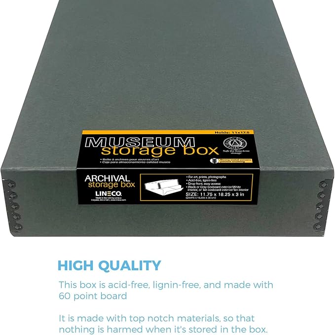 Lineco Museum Archival Storage Box, 11.75x18.25x3 in. Drop Front Design. Acid-Free with Metal Edge. Organize Photos, Pictures, Prints, Documents, Crafts, DIY. Gray, 2 Pack - Image 3