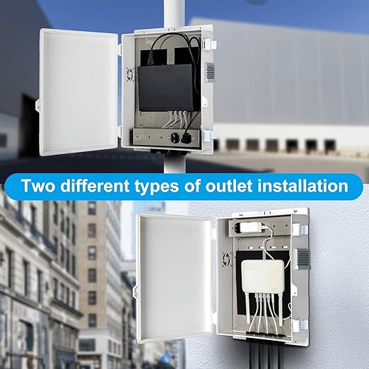 Outdoor Electrical Junction Box with High Power Outlet, ABS Water Resistant Enclosure with Internal Mounting Panel & Hinged Cover (16" H* 12" L* 4" W) - Image 2