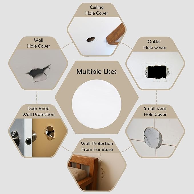 Rubber Bond Self-Adhesive Rubber Wall Outlet Cover Plate 2 Pack - Easy to Apply Peel & Stick Drywall Hole Patch - 7 Inch Round Screwless Blank Wall Plate Cover - Premium Rubber Wall Hole Cover (White) - Image 4