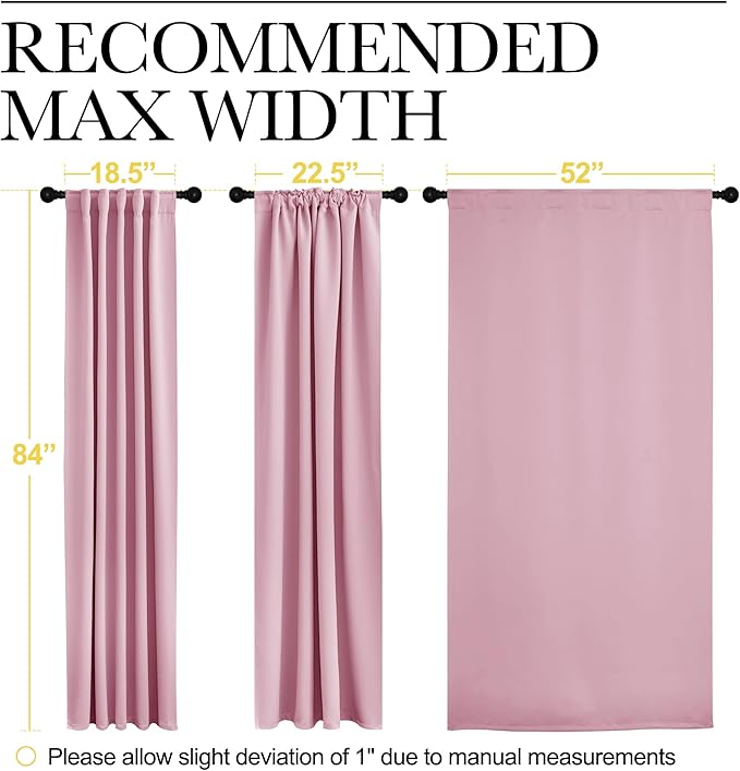 NICETOWN Bedroom Curtains Blackout Curtain Panels - (Rouge Pink Color) 52x95 Inch, 2 PCs, Insulating Energy Saving Solid Rod Pocket Blackout Drapes - Image 7