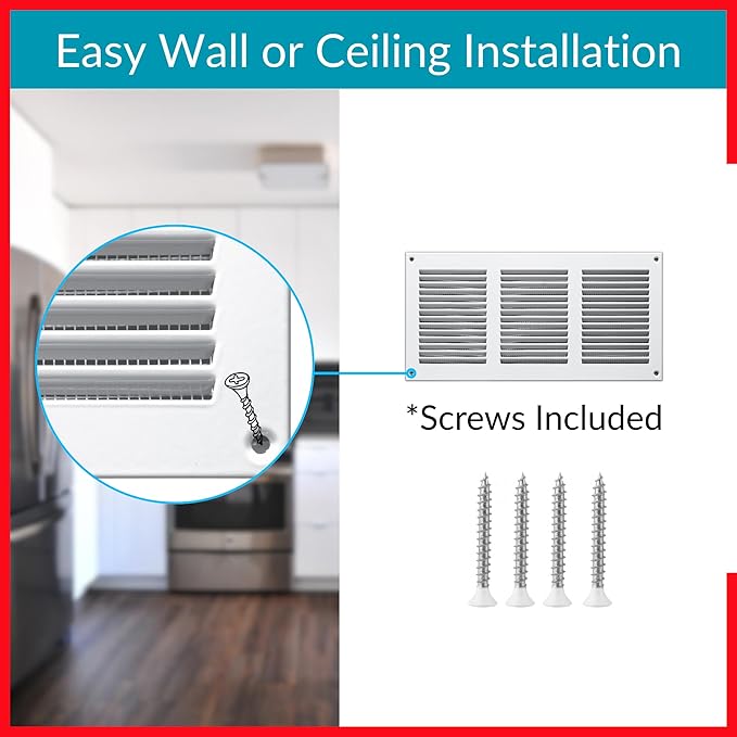 10x2 Vent Cover (Duct Opening) - White HVAC Return Air Grille for Wall and Ceiling - Metal AC Vent Cover with Mesh - Rectangular Ventilation Register - External Dimensions: 11.81" W x 3.94" H - Image 4