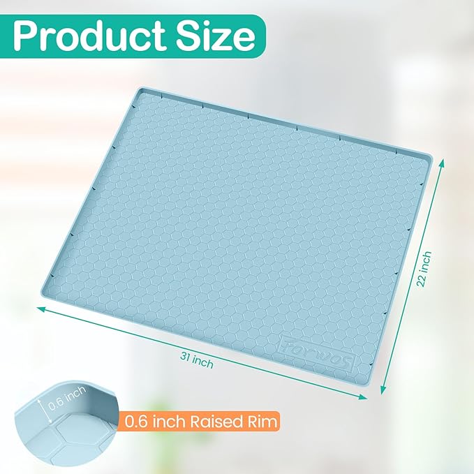 Waterproof Under Sink Mat 31" x 22", Silicone Cabinet Liner, Rubber Protector for Kitchen and Bathroom, Keeps Cabinets Clean, Dry, and Organized (Light Blue) - Image 2