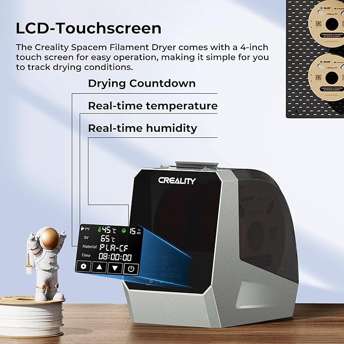 2025 Official Space Pi Filament Dryer Plus, 2 Rolls 3D Printer Filament Dry Box with 360° PTC Fast Heating, 4'' LCD Touch Screen, Filament dehydrator Fits 1.75/2.85mm PLA PETG ABS Filament - Image 5