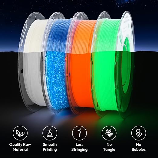 AMOLEN Glow in The Dark 3D Printer PLA Filament Christmas Bundle, Glow Filament Shiny Firefly Blue, Orange, Green and White, 1.75mm PLA Filament, Dimensional Accuracy +/- 0.02 mm, 200g X 4 Pack - Image 5
