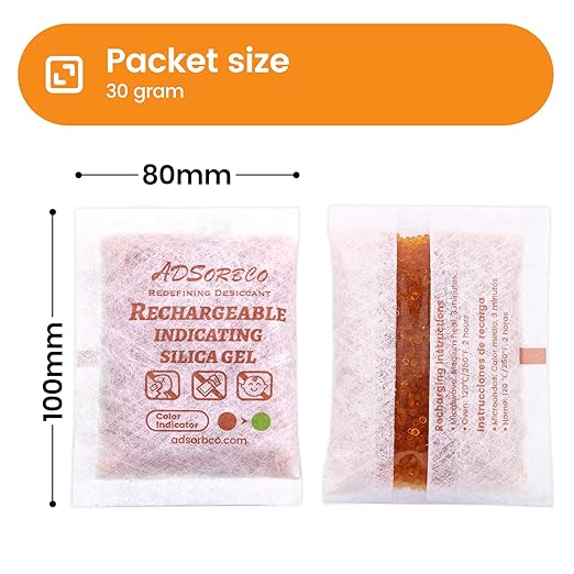 Adsorbco Rechargeable Desiccant, Indicating Silica Gel Packets, Moisture Absorbers for Storage, Gun Safe Dehumidifiers (15, 30g) - Image 2