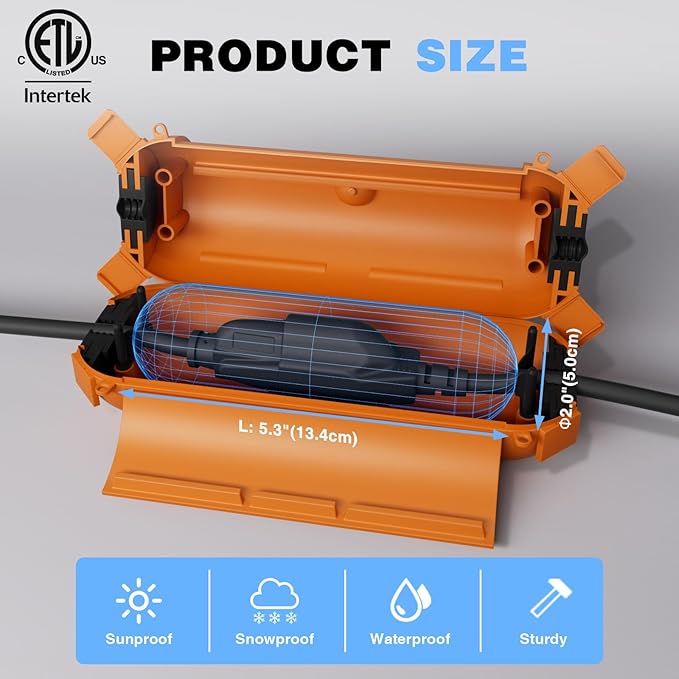 Flemoon [3 Pack] Outdoor Extension Cord Safety Cover with Waterproof Seal, Weatherproof Electrical Connection Box to Protect Outdoor Outlet, Plug, Socket, Christmas Holiday Decoration Light, Orange - Image 3