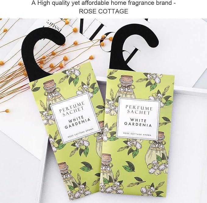 ROSE COTTAGE Large 12 Packs White Gardenia Hanging Closet Deodorizer Air Freshener Long Lasting Scented Sachets Smell Goods for House - Image 8