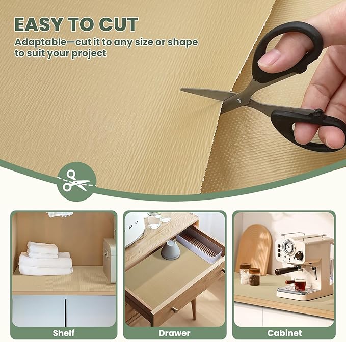 Drawer Liner and Shelf Liner for Kitchen Cabinet Liner Non-Adhesive Non-Slip Shelf Paper, Thick Strong Grip Waterproof Easy to Clean for Shelves, Cupboard, Desks, Khaki, 12 in x 20 FT - Image 5