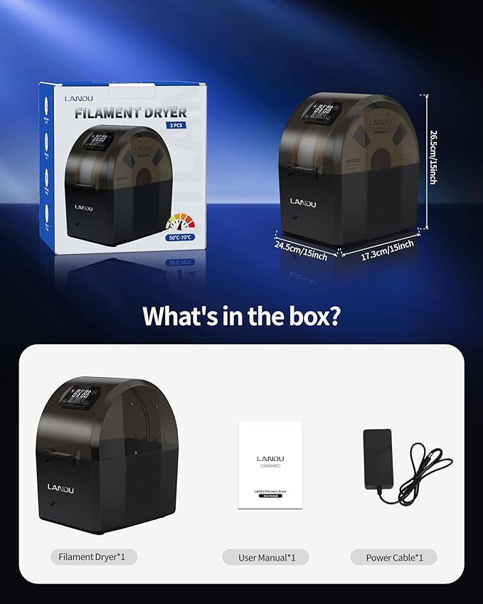 LANDU Filament Dryer 3D Printer Filament Dry Box,2 Spools Double Fast Heating Upgraded Filament Dehydrator Keeping Filaments Dry for 1.75mm/2.85mm One-Key Set for PLA PETG ABS TPU - Image 9