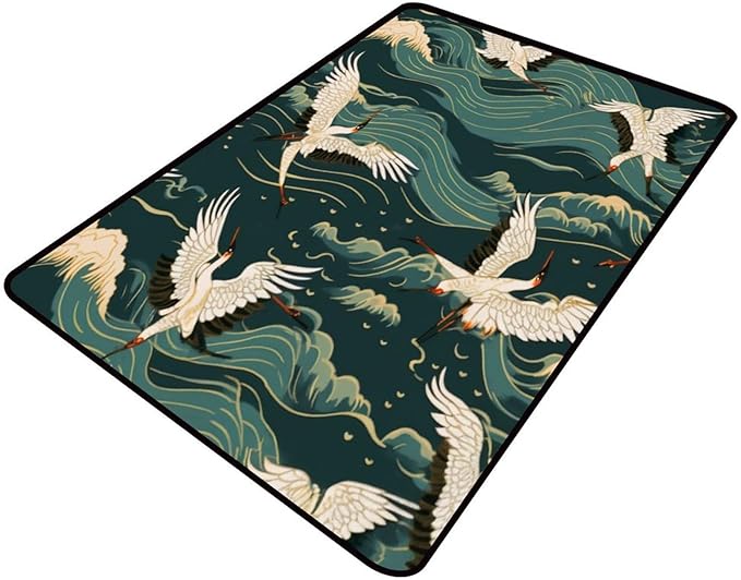 Floor Covering, Red-Crowned Cranes Pattern Printing Moisture Barrier Area Rugs Fade Resistant, Flame Resistant, Quick Dry, Waterproof Floor Carpet for Living Room Bedroom, 72 x 108 Inch by Snarena
