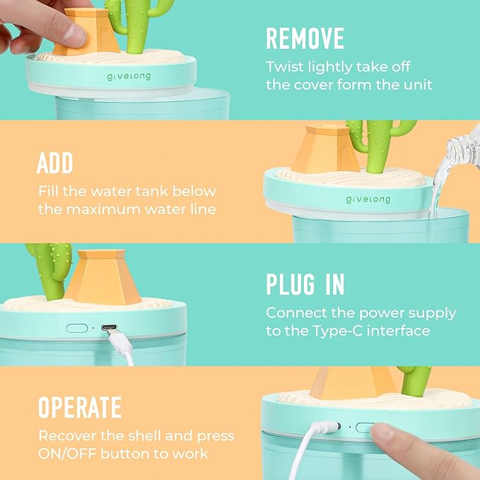 Cactus Mini Humidifier, Cute Desktop Humidifiers for Bedroom, 320ml Portable Small Cool Mist Humidification, USB Powered, Auto Shut-Off, Perfect for Home, Office & Indoor Plants - Image 6
