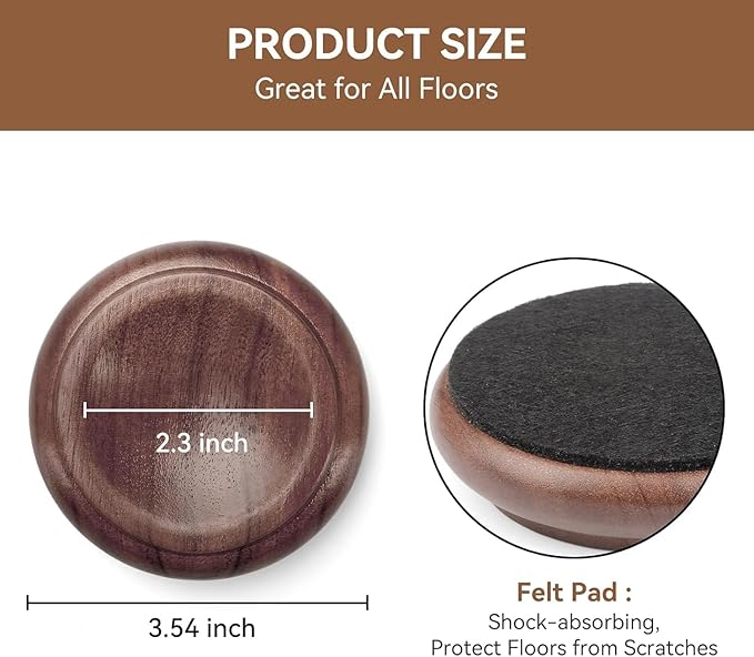 4 Pcs Solid Wood Upright Piano Caster Cups,Furniture Caster Cups,HilerPunk Sofas Beds Chairs Wheel Caster Cups Pads,with NoHPn-Slip & Anti-Noise Felt Pads,for Hardwood Floor Protectors (HL-10) - Image 2