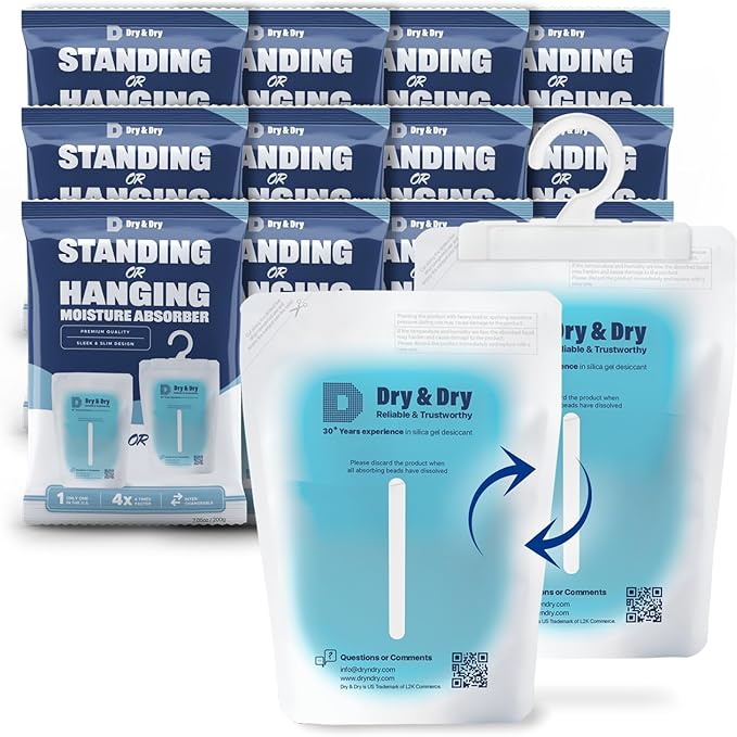 Dry & Dry 12 Packs Hybrid Moisture Absorbers & Musty Odor Eliminator Dehumidifier to Control Excess Moisture for Basements, Closets, Bathrooms, Laundry Rooms. Moisture Absorbers by DryDry