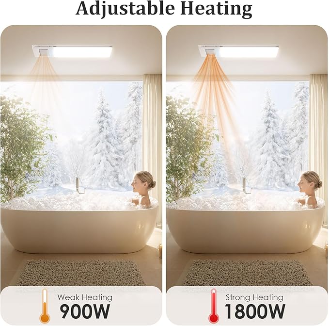 4 in 1 Bathroom Exhaust Fan with Light and Heater, 1900W Bathroom Heater Fan Light Combo, 180 CFM 1.0 Sone Ceiling Fan Remote Control Heater, Ventilation for Home, Bath, Hotel (Style 2) - Image 6