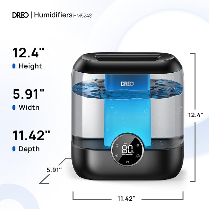 DREO Smart Humidifiers for Bedroom, 6L Top Fill Supersized Cool Mist Humidifier for Large Room, 60 Hour Runtime, Quiet Ultrasonic Humidifier for Plants, Baby, Indoor, Home, Night Light, Black - Image 8