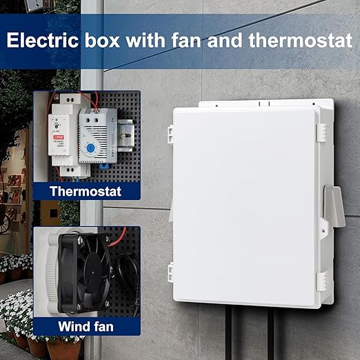 Outdoor Electrical Junction Box, ABS Water Resistant Enclosure with Internal Mounting Panel & Hinged Cover (16"H* 12"L* 5.9"W & Thermostat) - Image 3