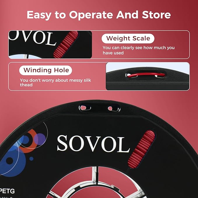 Sovol 3D Printer PETG Filament 1.75mm 1KG (2.2lbs), High Precision, Strong Toughness, Wiring Tightness, Dimensional Accuracy +/- 0.03 mm, 3D Printing PETG Filaments, Red - Image 7
