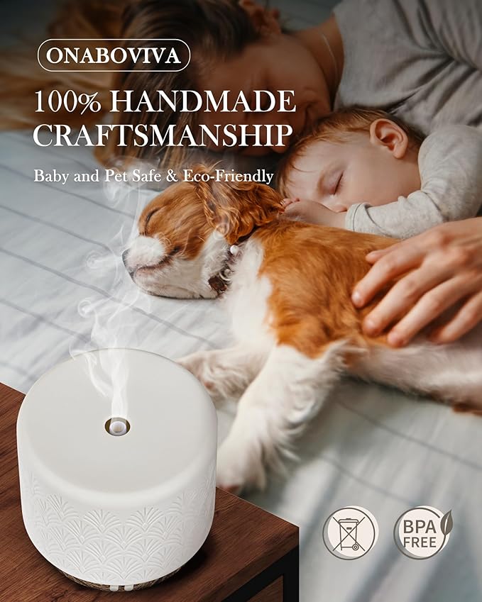 Essential Oil Diffuser, 280ml Ceramic Aromatherapy Diffuser for Large Room, 2.4MHz Ultrasonic Cool Mist Diffuser Oil Machine, Quiet & Intelligent Aroma Diffuser for Home Office SPA Yoga - Image 6