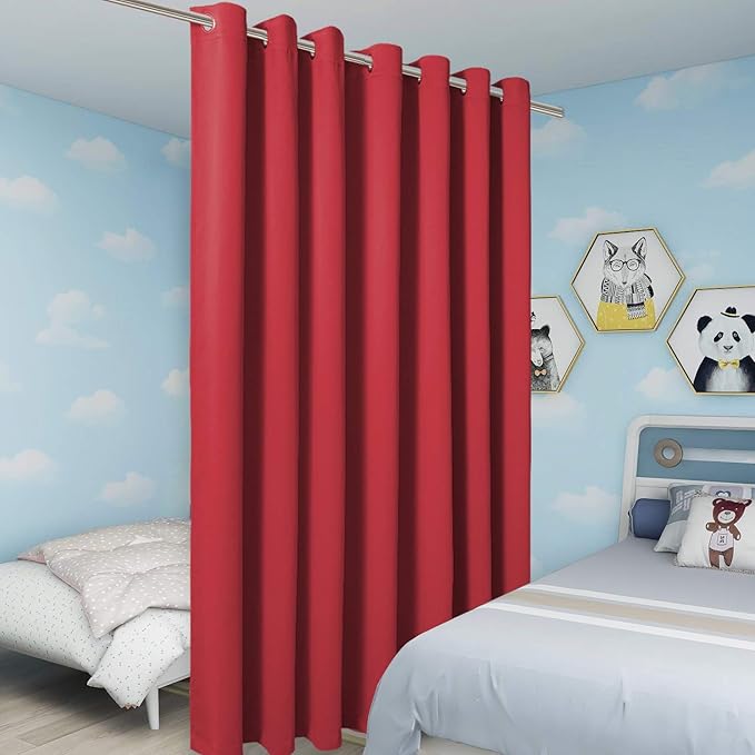 BONZER Room Divider Curtain Total Privacy Wide Blackout Room Darkening Grommet Curtains for Shared Room, 96L x 108W Inch (8L x 9W ft), 1 Panel, Red - Image 5