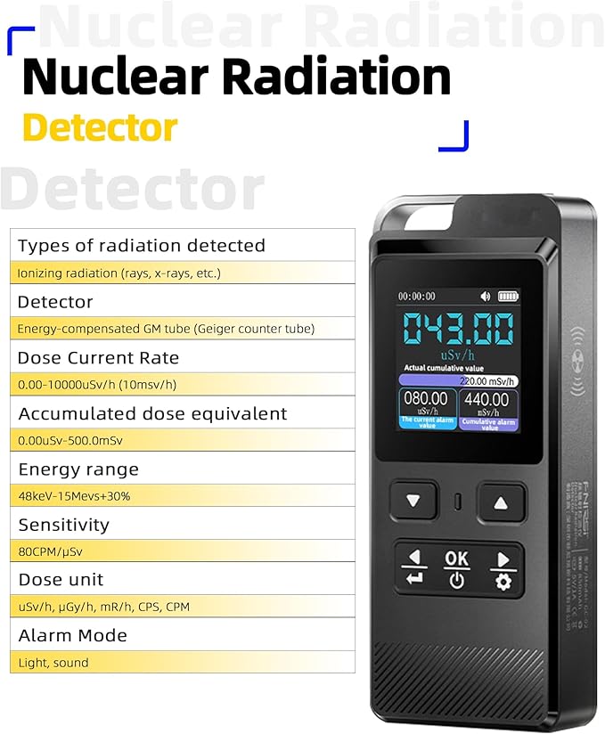 Geiger Counter Nuclear Radiation Detector Detect Beta Gamma X-Ray with Color LCD Display, Timing Monitoring, 5 Dosage Units Switched, Rechargeable Portable Radiation Dosimeter for Home - Image 2