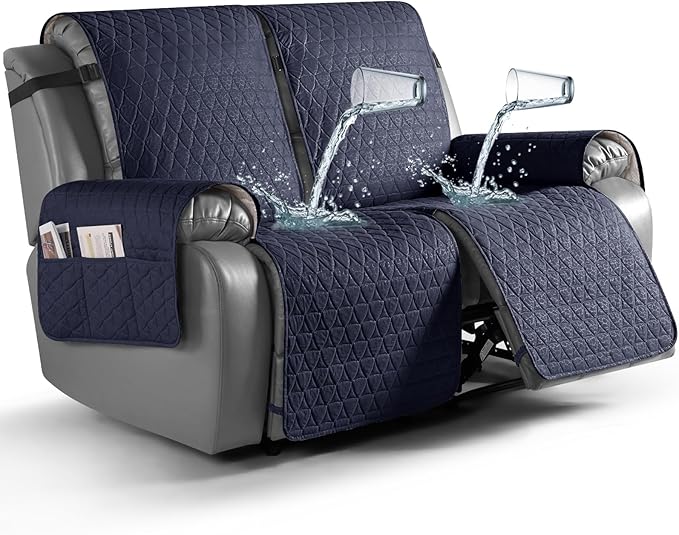 TAOCOCO 100% Waterproof Recliner Cover, Non-Slip Washable Reclining Couch Cover with Elastic Leg Straps, Furniture Protector for Dogs (Dark Blue, 2 Seater) by TAOCOCO