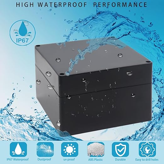 Watertight Junction Box, IP67 Waterproof Project Box Durable ABS Plastic Electronic Enclosure Case for DIY Electrical Project Black 6.30" x 6.30" x 3.54"(160 x 160 x 90 mm) - Image 7