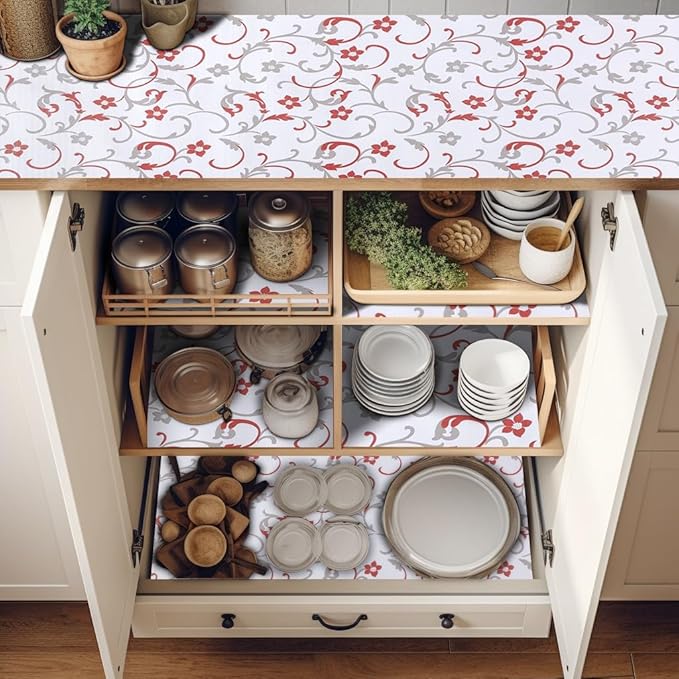 2 Rolls 18" W x 96" L Floral Drawer and Shelf Liner for Cabinets, Non-Adhesive Strong Grip Non-Slip Flower Shelf Cabinet Kitchen Shelf Liners for Kitchen Cabinets - Image 8