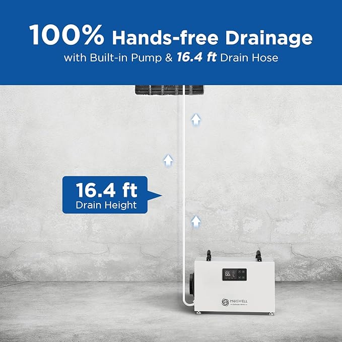 145 Pints Commercial Dehumidifier with Pump, Crawlspace Dehumidifiers with Drain Hose for Compact Tight Basements Large Spaces - Image 3