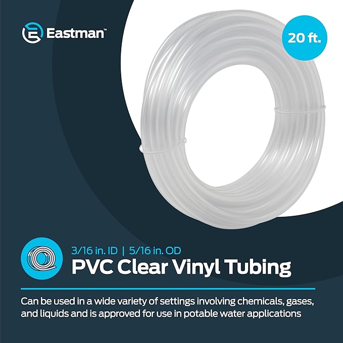 Eastman 3/16 Inch ID (5/16 Inch OD) PVC Clear Vinyl Tubing, 20 Foot Length, 98562 (Pack of 10) - Image 2
